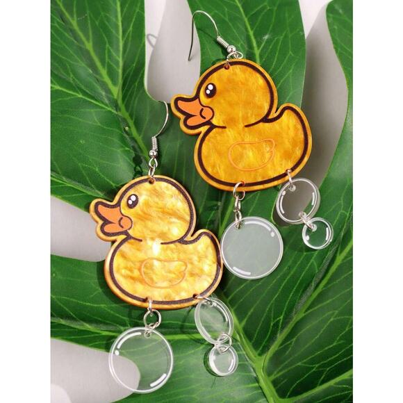 Unique, Cute, Fun, Quirky Yellow Rubber Ducky w/ Bubbles Earrings - Picture 1 of 4